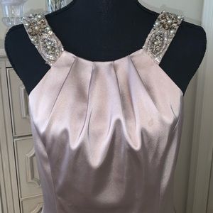 Cocktail evening dress with beads with sleeves on sleeves